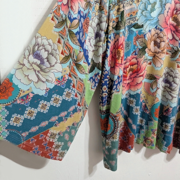 Johnny Was Prisma V-neck Kimono Sleeve Tunic Top Shirt Blouse Floral Flowers XL - Picture 3 of 6